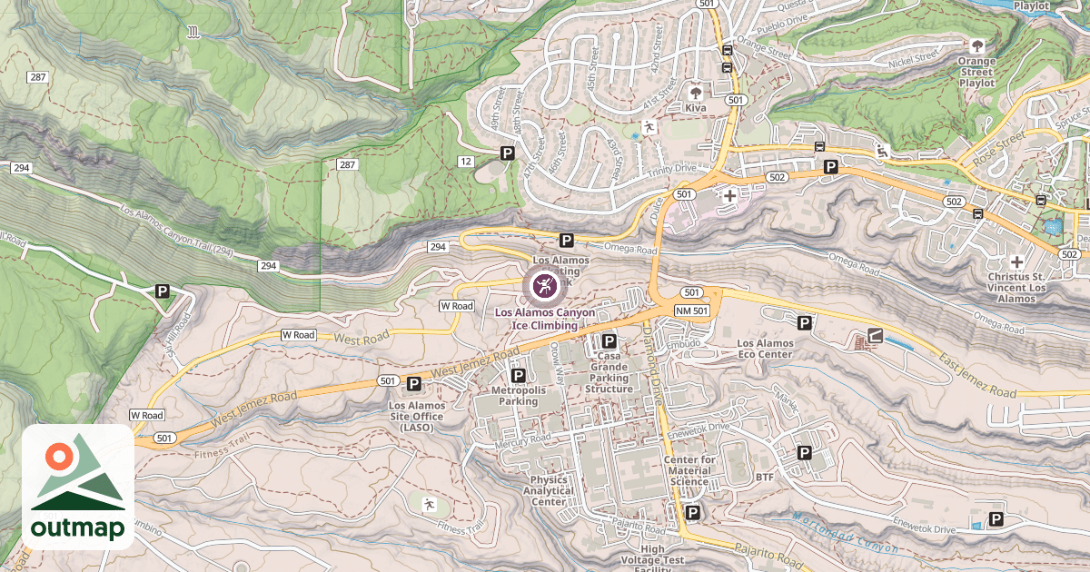 Map of Los Alamos Canyon Ice Climbing