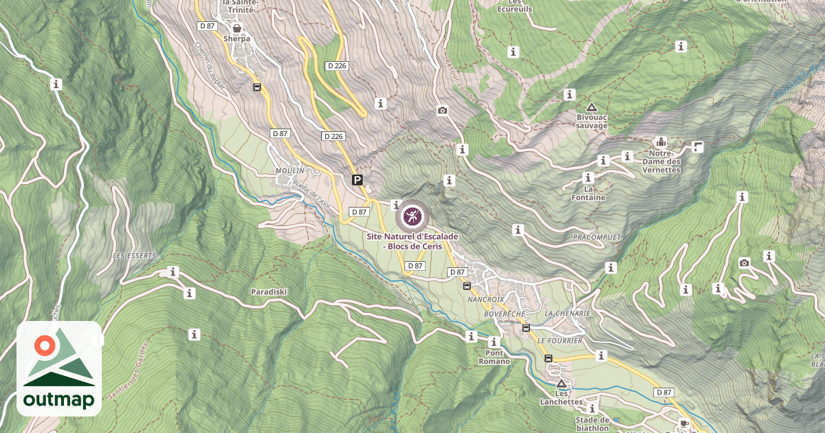Map of Site Naturel d'Escalade - Blocs de Ceris