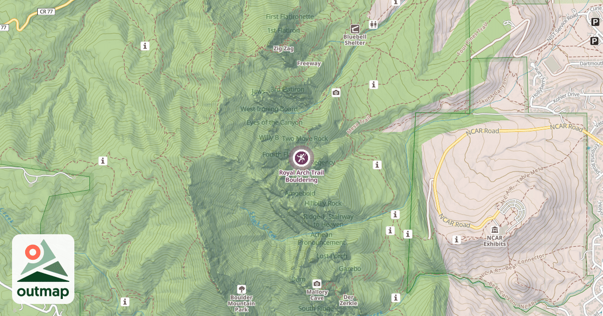 Map of Royal Arch Trail Bouldering