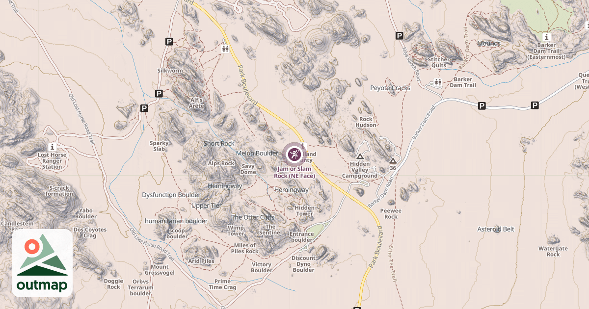 Map of Jam or Slam Rock (NE Face)