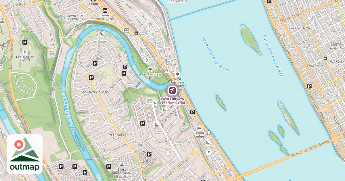 Map of West Fairview Freeclimb Trail