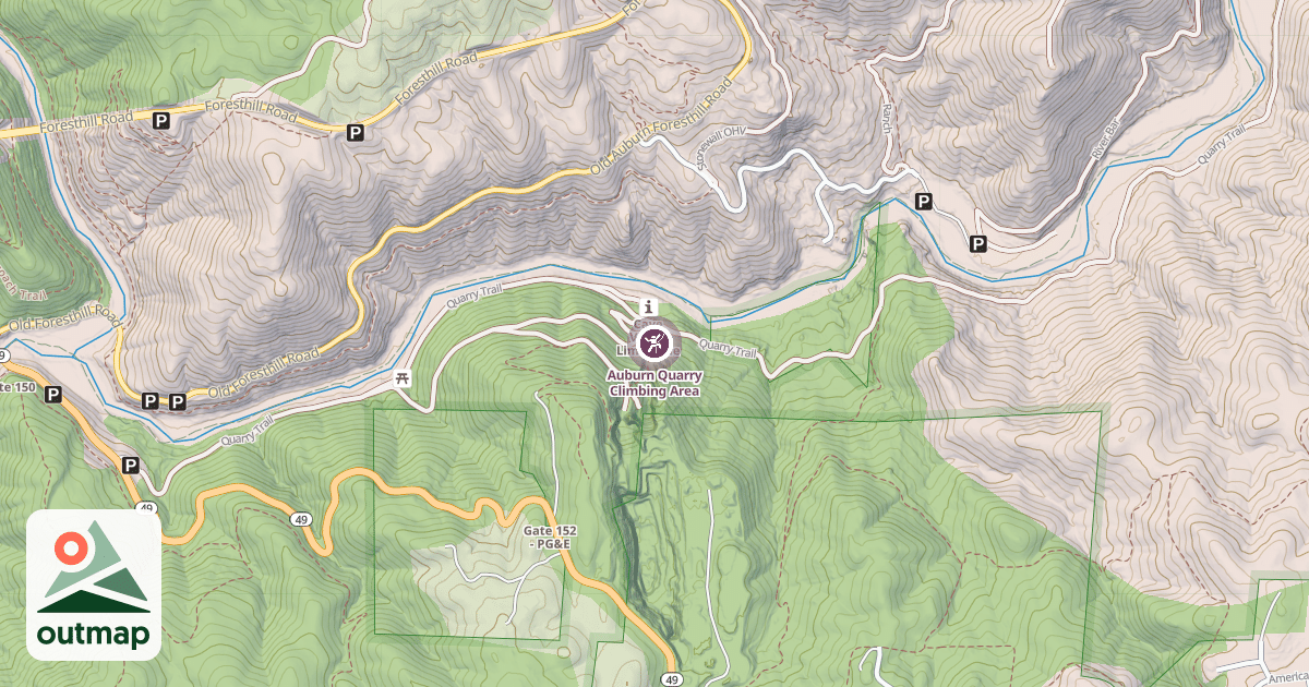 Map of Auburn Quarry Climbing Area