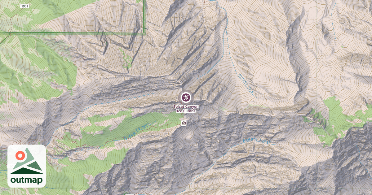 Map of Tolcat Canyon Ice Climbs