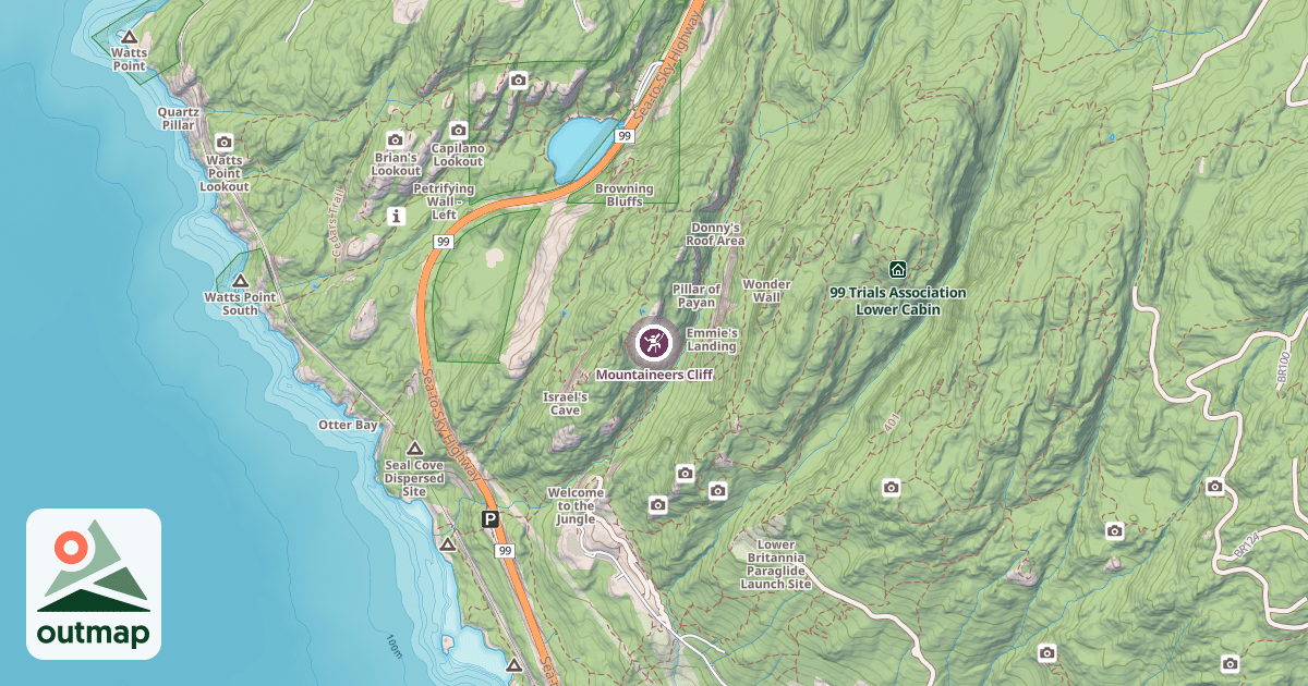 Map of Mountaineers Cliff