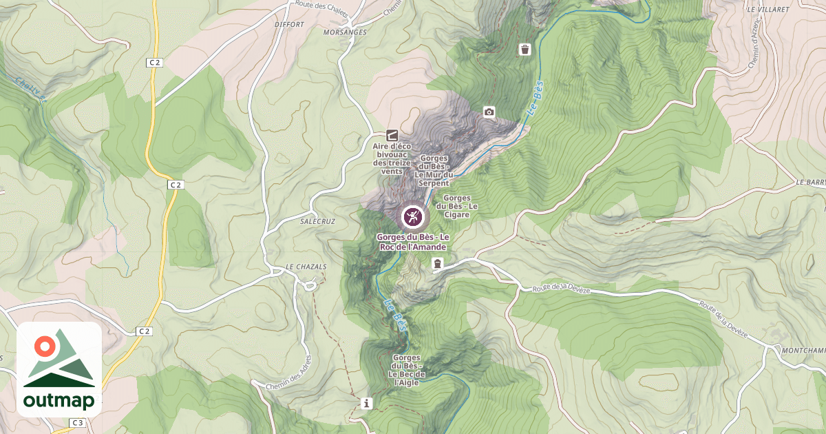 Map of Gorges du Bès - Le Roc de l'Amande