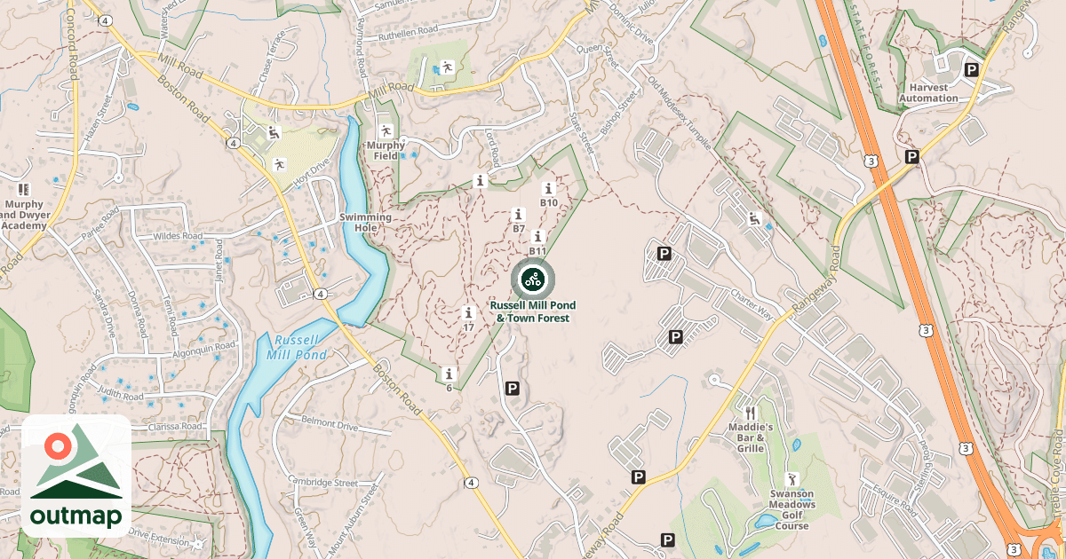 Map of Russell Mill Pond & Town Forest