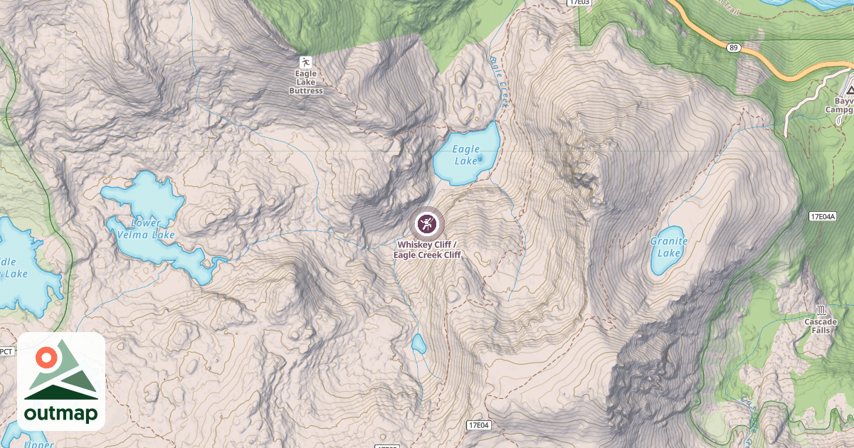Map of Whiskey Cliff / Eagle Creek Cliff