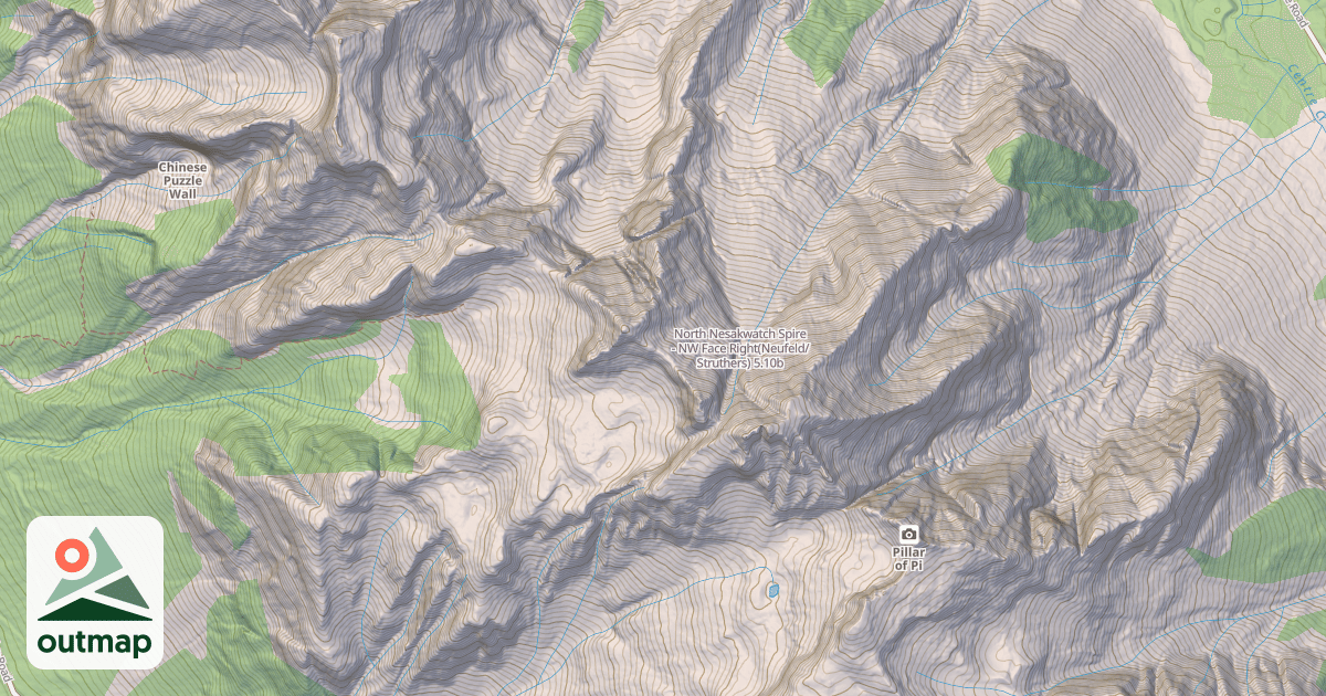 Map of North Nesakwatch Spire - NW Face Right(Neufeld/Struthers)