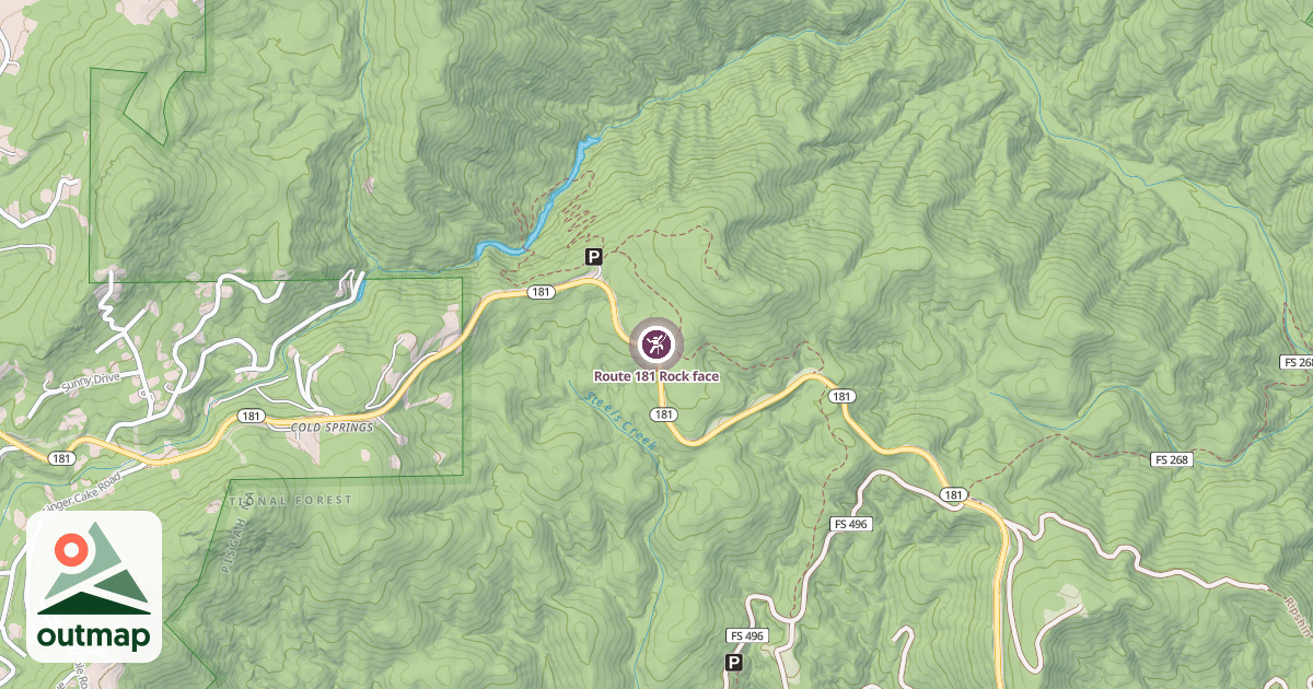 Map of Route 181 Rock face