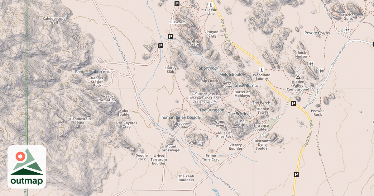 Map of Aiguille de Joshua Tree (aka The Finger of Hercules)