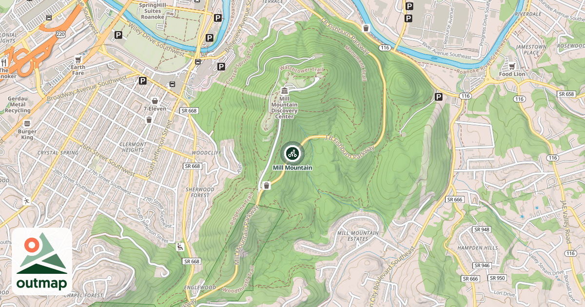 Map of Mill Mountain