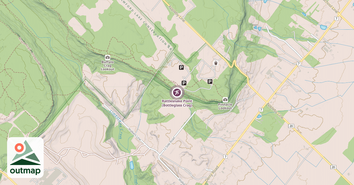 Map of Rattlesnake Point (Bottleglass Crag)