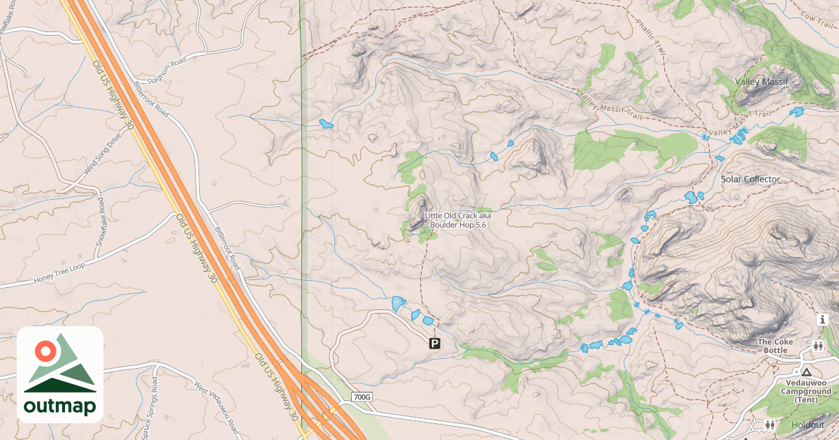 Map of Little Old Crack aka Boulder Hop