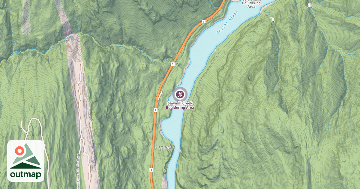 Map of Sawmill Creek Bouldering Area