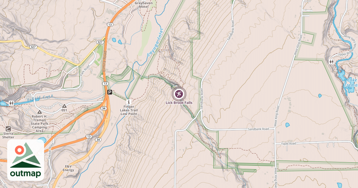 Map of Lick Brook Falls