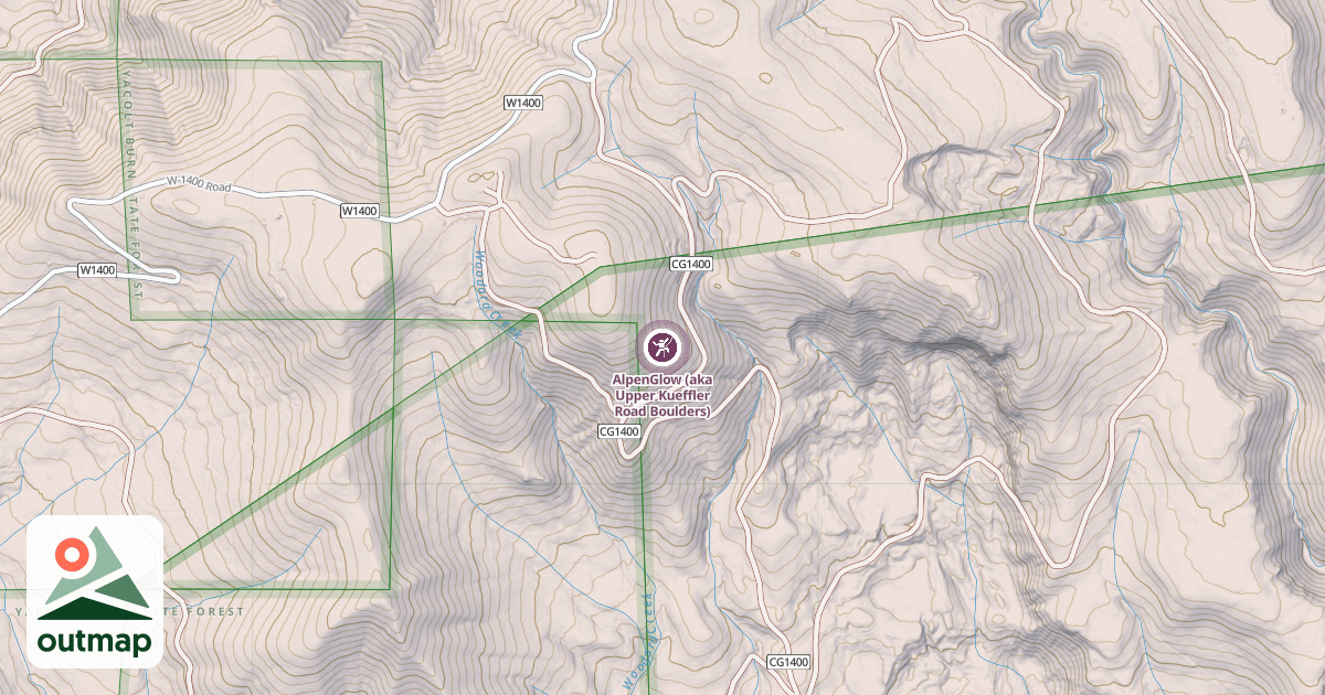 Map of AlpenGlow (aka Upper Kueffler Road Boulders)