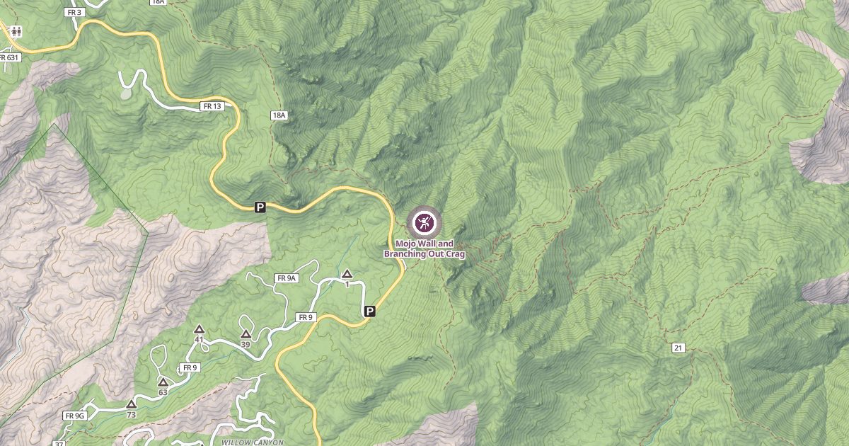 Map preview of Mojo Wall and Branching Out Crag