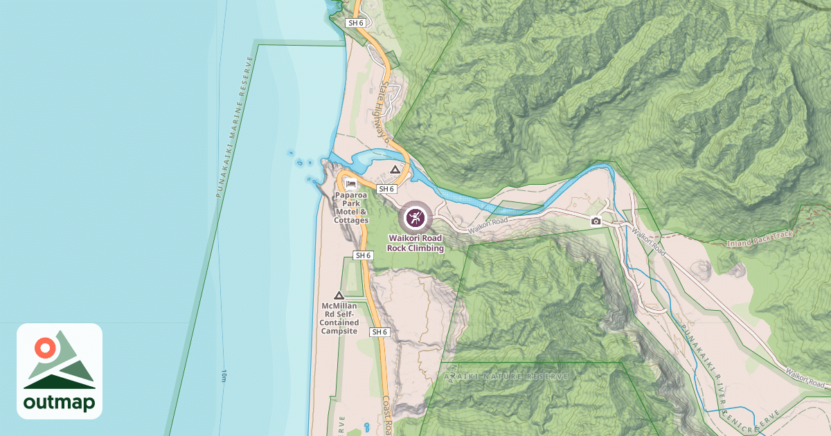 Map of Waikori Road Rock Climbing