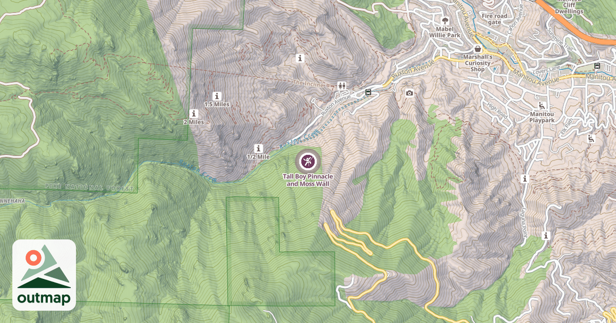 Map of Tall Boy Pinnacle and Moss Wall