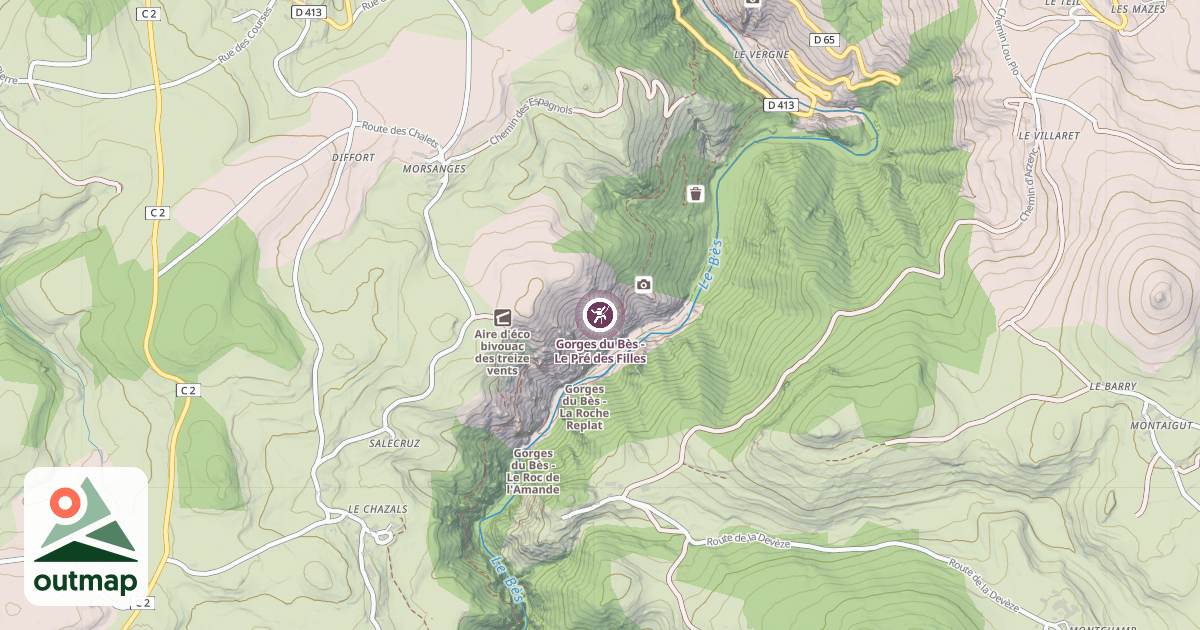 Map of Gorges du Bès - Le Pré des Filles