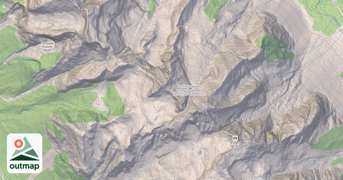 Map of North Nesakwatch Spire - Nesakwatch Notch (NE Buttress)