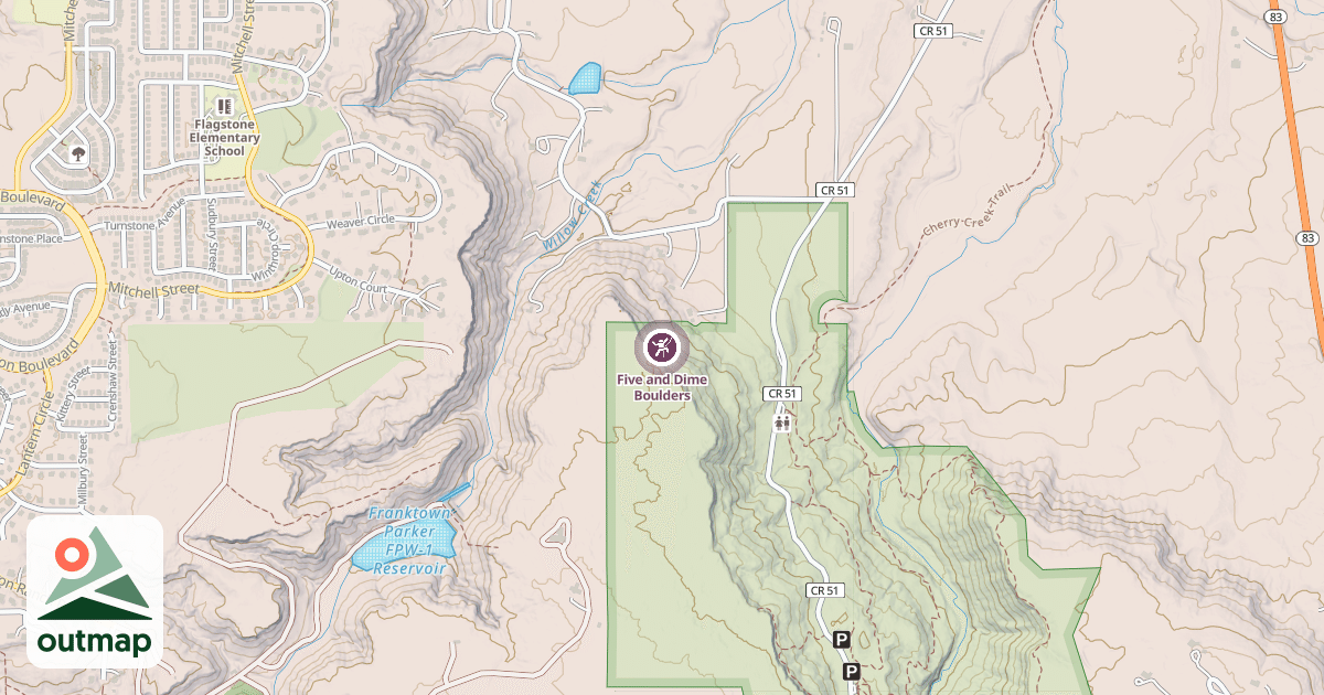 Map of Five and Dime Boulders
