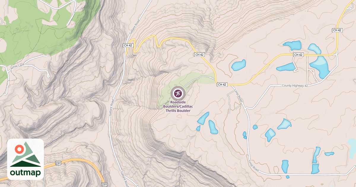 Map of Roadside Boulders/Cadillac Thrills Boulder