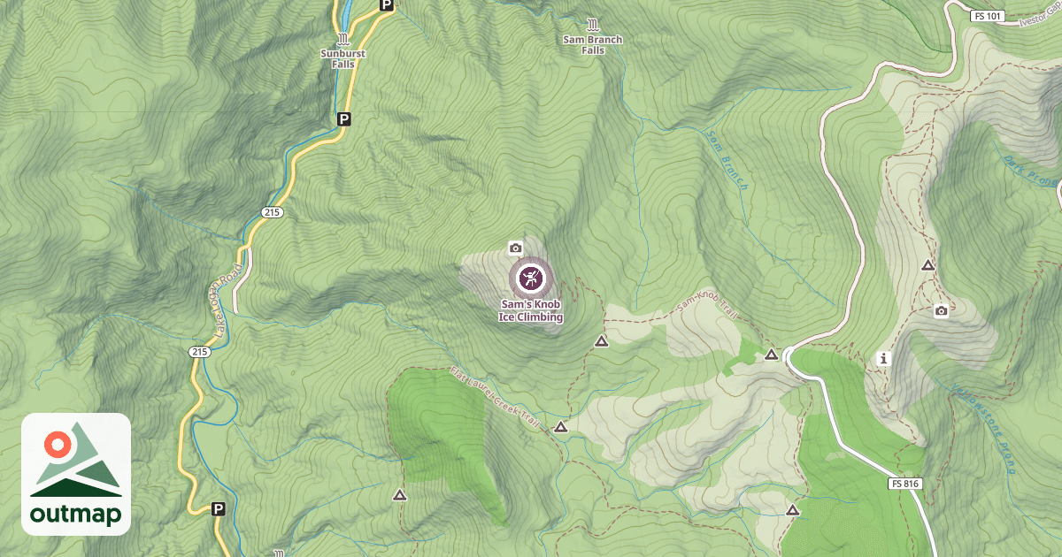 Map of Sam's Knob Ice Climbing