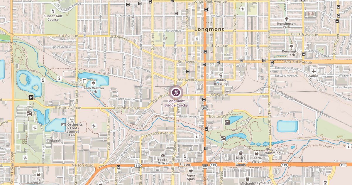Map preview of Longmont Bridge Cracks