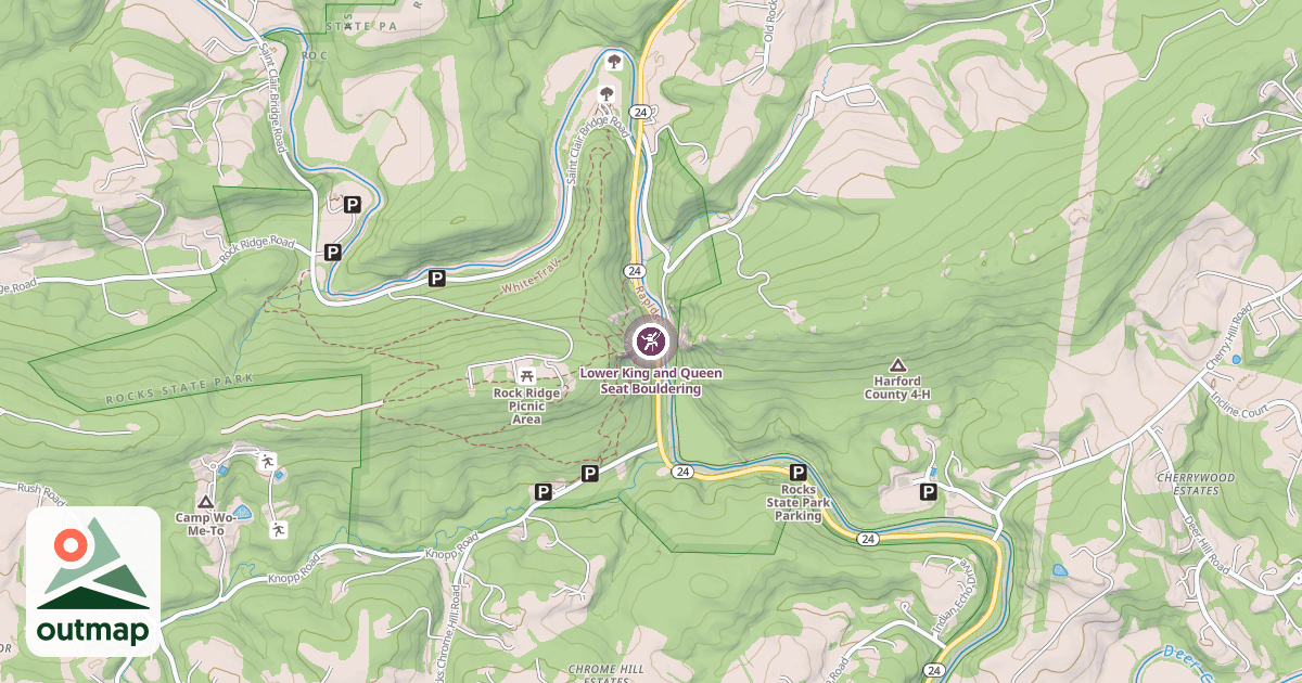 Map of Lower King and Queen Seat Bouldering