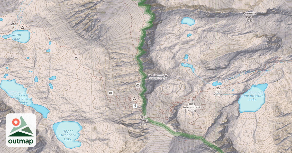 Map of East Buttress (w/ variations)