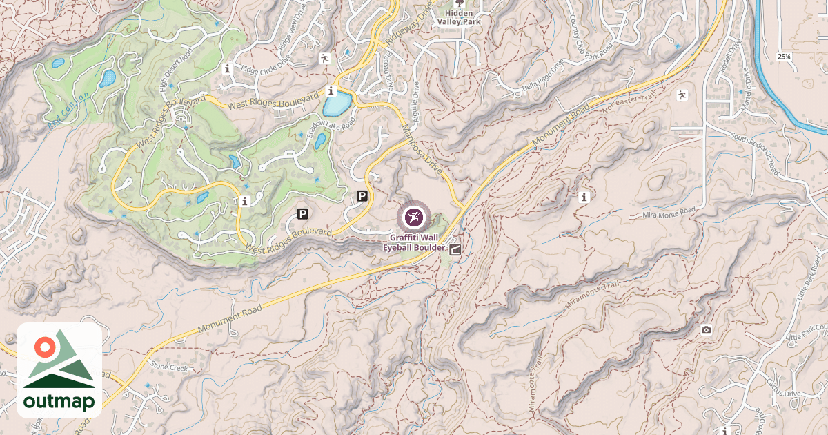 Map of Graffiti Wall Eyeball Boulder