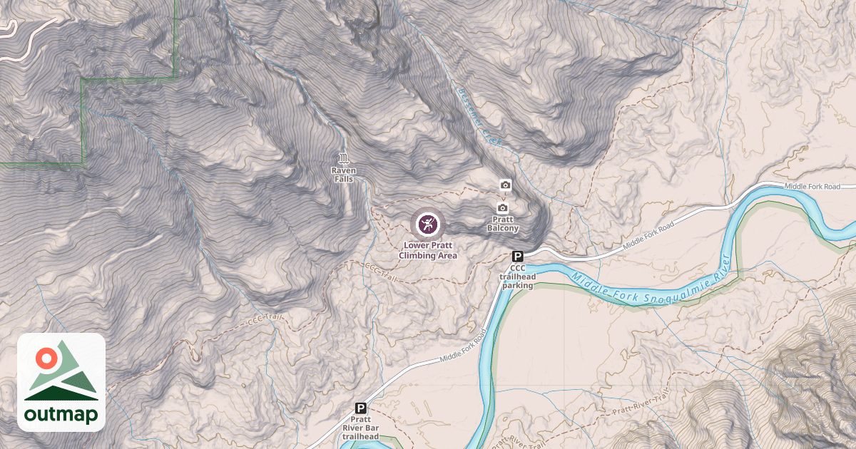Map of Lower Pratt Climbing Area
