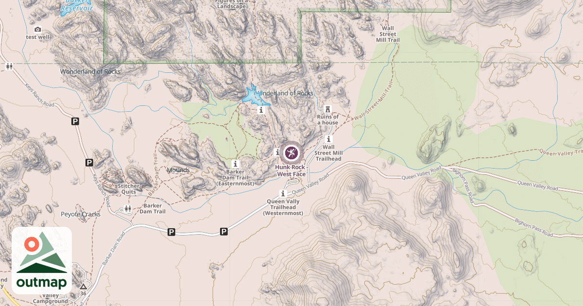 Map of Hunk Rock - West Face