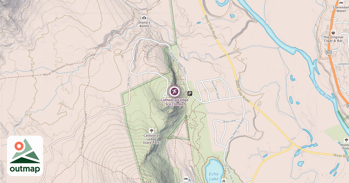 Map of Cathedral Ledge Ice Climbs