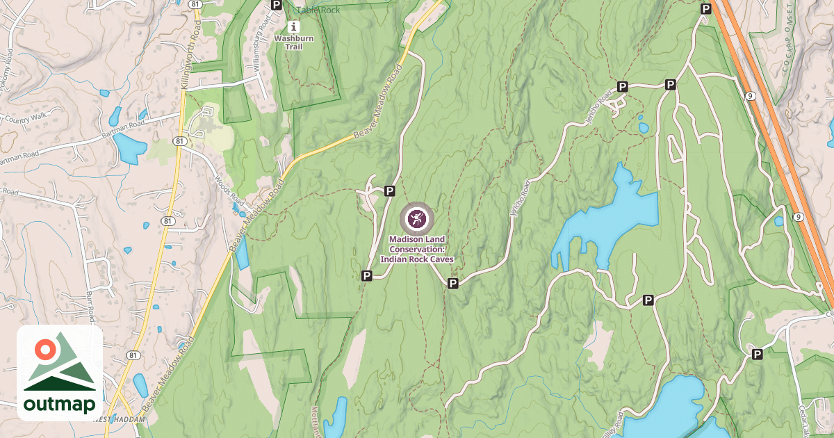 Map of Madison Land Conservation: Indian Rock Caves