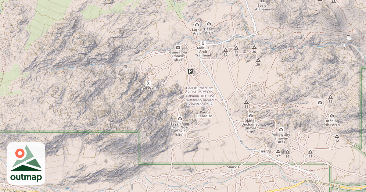 Map of D&D #1 (there are 2 D&D routes at Alabama Hills. One mistakenly named "Lone Ranger"