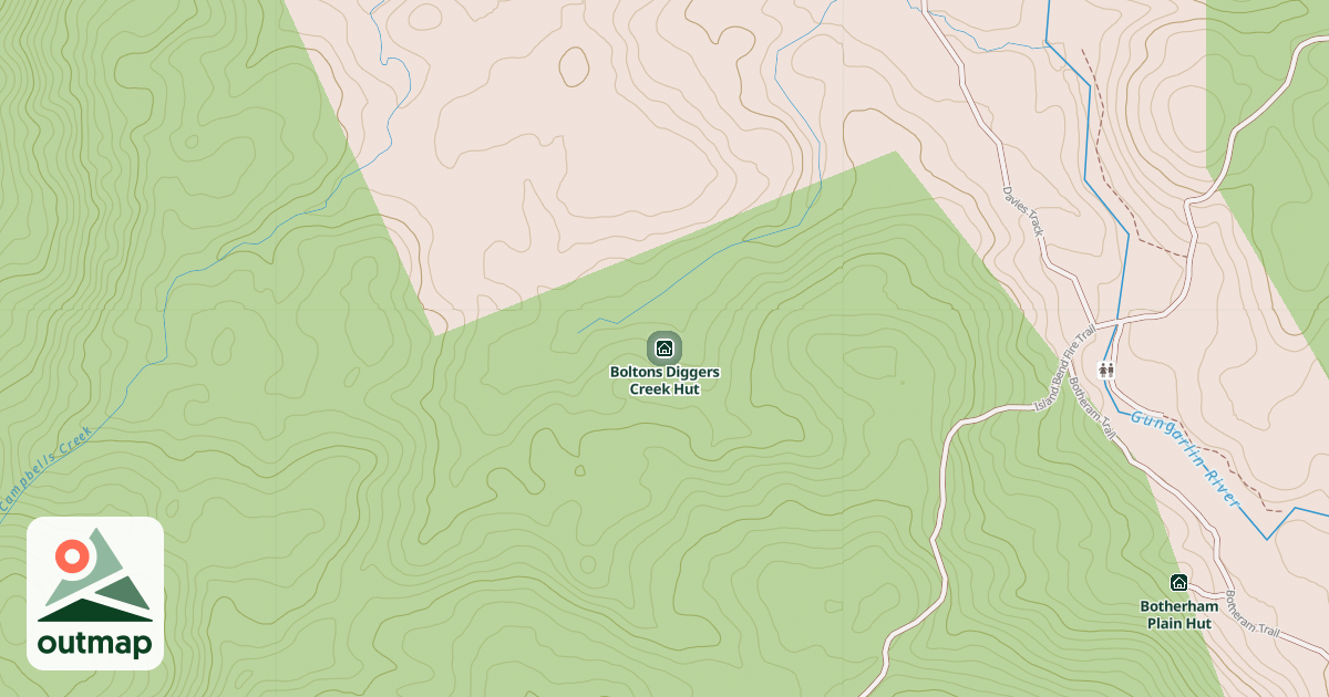 Map of Boltons Diggers Creek Hut
