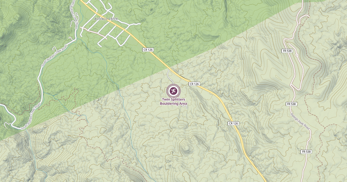 Map preview of Twin Splitters Bouldering Area