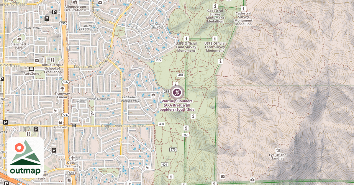 Map of Warmup Boulders (AKA Brett & Jill boulders) South Side