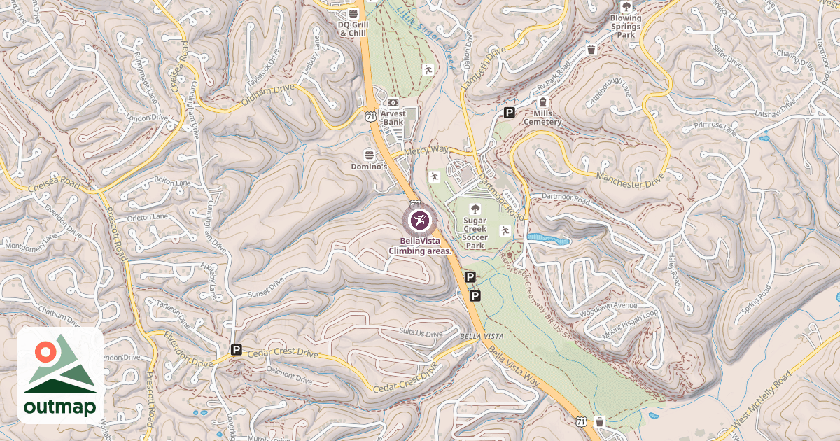 Map of BellaVista Climbing areas.