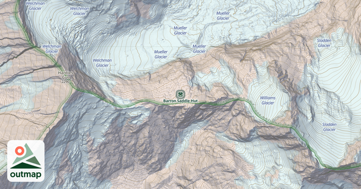 Map of Barron Saddle Hut
