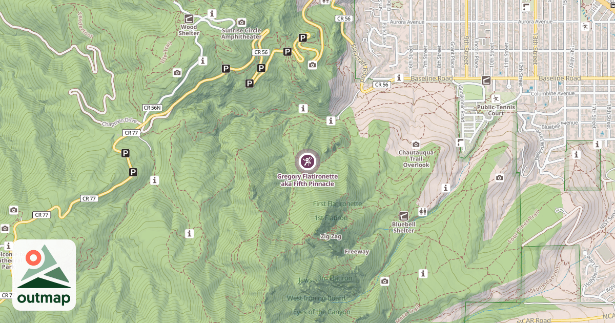 Map of Gregory Flatironette aka Fifth Pinnacle