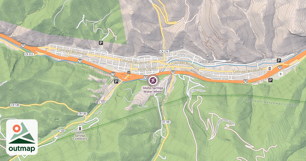 Map of Idaho Springs Water Wheel