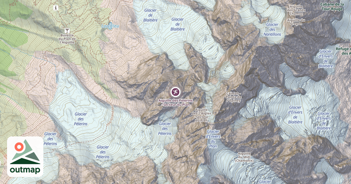 Map of Aiguille des Pèlerins - Secteur du Plan