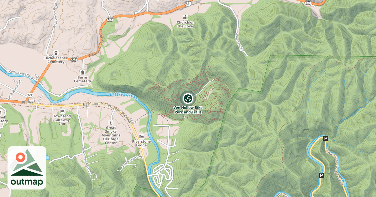 Map of Vee Hollow Bike Park and Trails