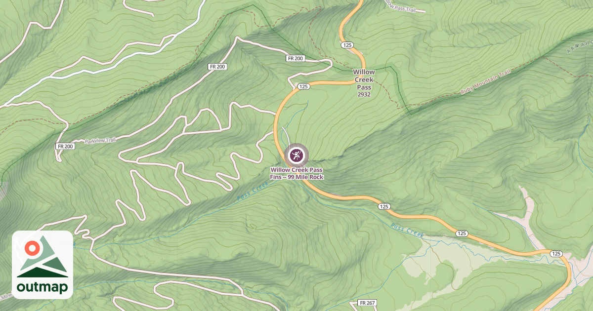Map of Willow Creek Pass Fins -- 99 Mile Rock