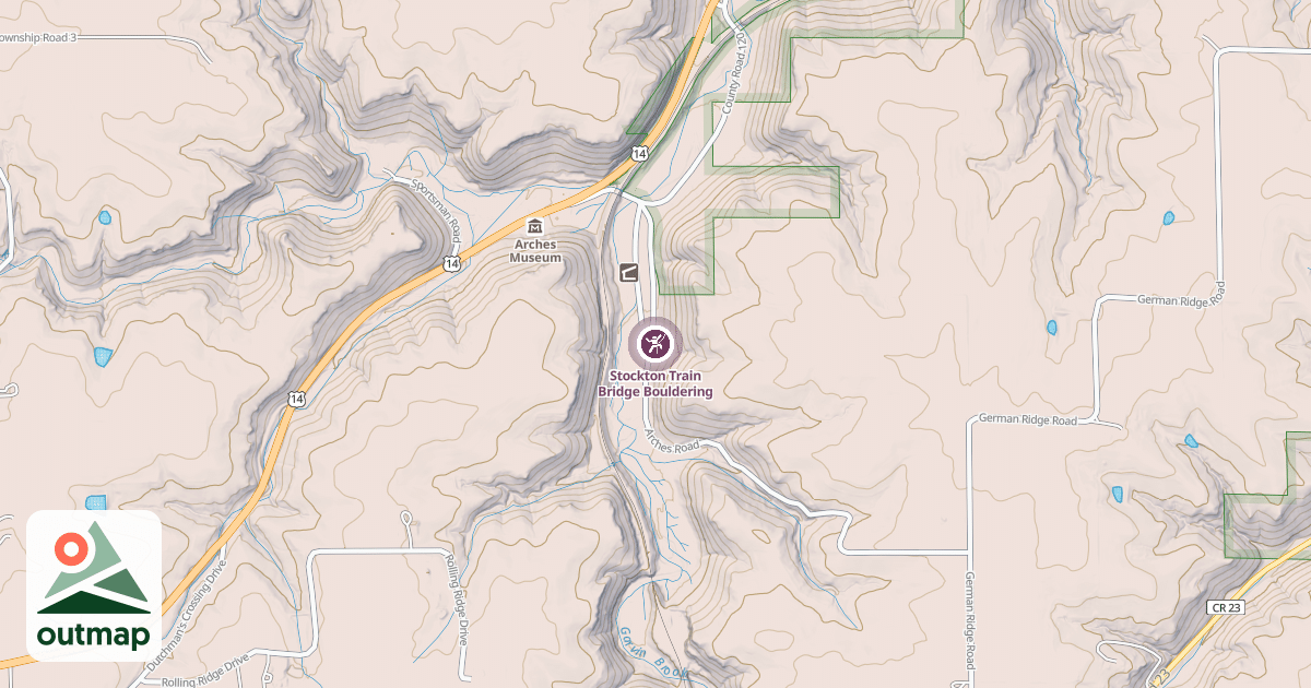 Map of Stockton Train Bridge Bouldering