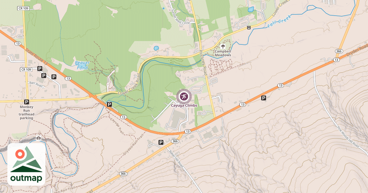 Map of Cayuga Climbs