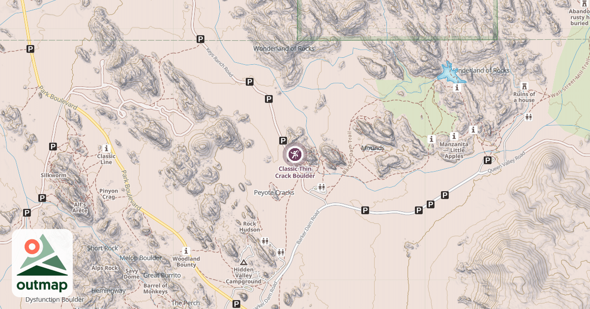 Map of Classic Thin Crack Boulder